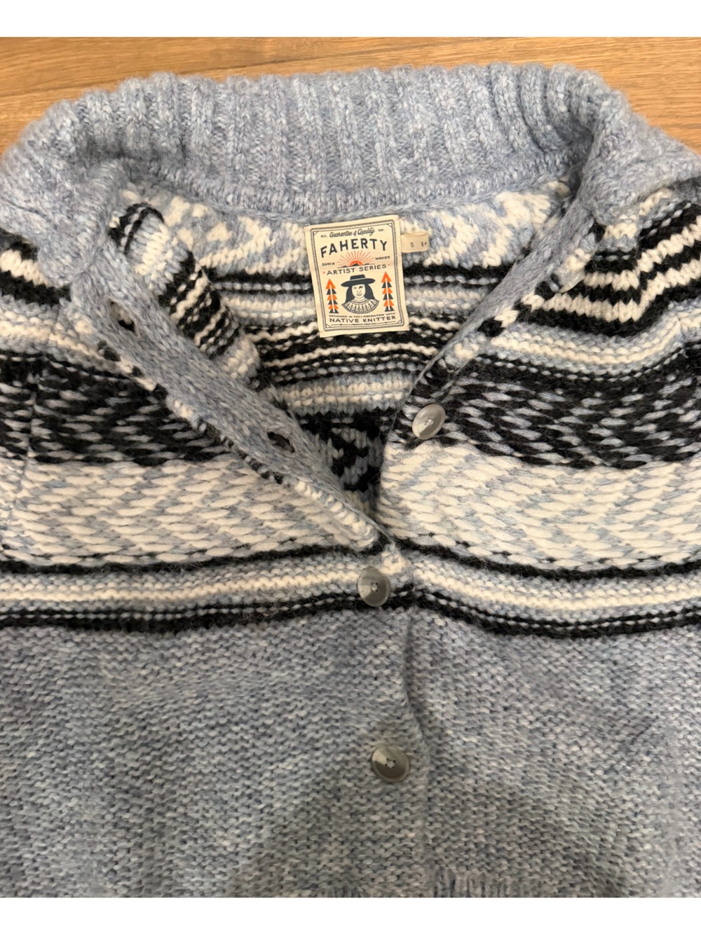 Faherty fair isle Blue, White & Black Striped Knit Cardigan